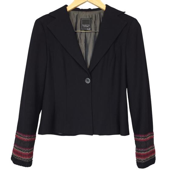 Vintage Nanette Lepore Womens Blazer Sz 4 Embroidered Crochet Sleeve Formal EUC - Picture 3 of 12